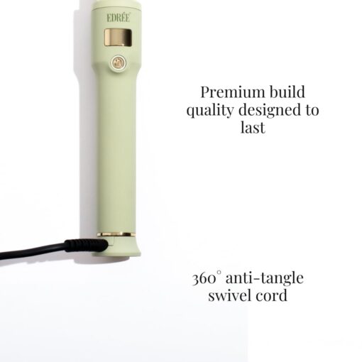 Edrée The Delilah Titanium Barrel Curling Wand with Cool Tip – Professional 1.25 Inch Curling Iron with LED Display, 330°F to 450°F Heat Control, 360 Swivel Cord, Dual Voltage (Sage) - Image 7
