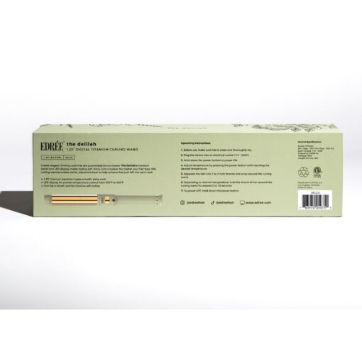 Edrée The Delilah Titanium Barrel Curling Wand with Cool Tip – Professional 1.25 Inch Curling Iron with LED Display, 330°F to 450°F Heat Control, 360 Swivel Cord, Dual Voltage (Sage) - Image 4