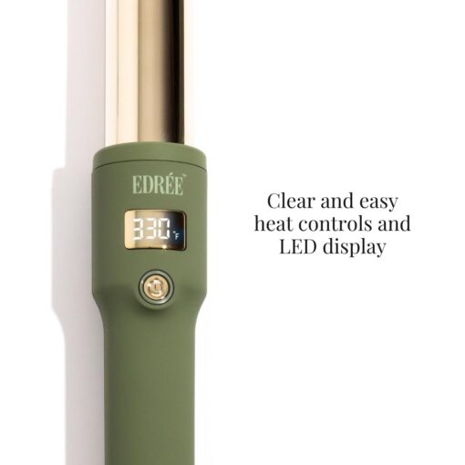 Edrée The Delilah Titanium Barrel Curling Iron with Cool Tip - Professional 1.25 Inch Curling Wand for Hair with LED Display, 330°F to 450°F Heat Control, 360 Swivel Cord, Dual Voltage (Olive) - Image 8