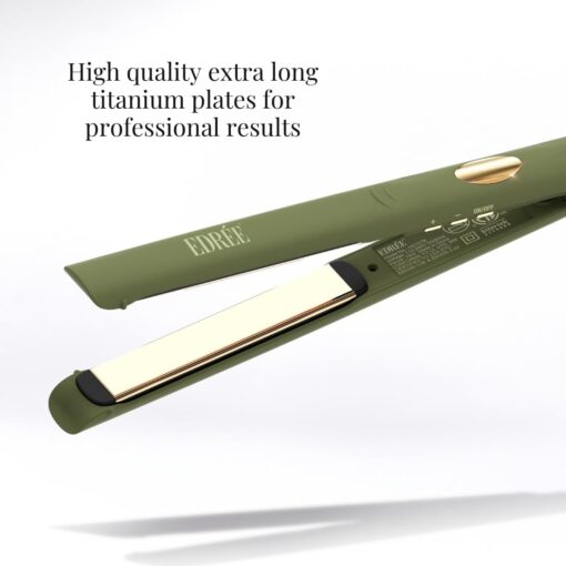 Edrée The Aurélie 5” Extra Long Hair Straightener Iron – Titanium Flat Iron Hair Straightener with LED Display, 330°F to 450°F Heat Control, 360 Swivel Cord, Dual Voltage (Olive) - Image 6