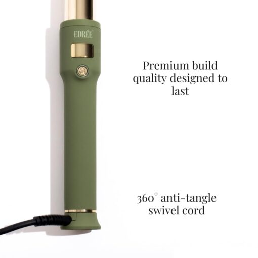 Edrée The Delilah Titanium Barrel Curling Iron with Cool Tip - Professional 1.25 Inch Curling Wand for Hair with LED Display, 330°F to 450°F Heat Control, 360 Swivel Cord, Dual Voltage (Olive) - Image 7