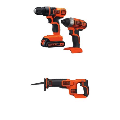 BLACK+DECKER BDCR20B 20V Max Lithium Bare Reciprocating Saw with Black & Decker 20V MAX Drill/Driver Impact Combo Kit