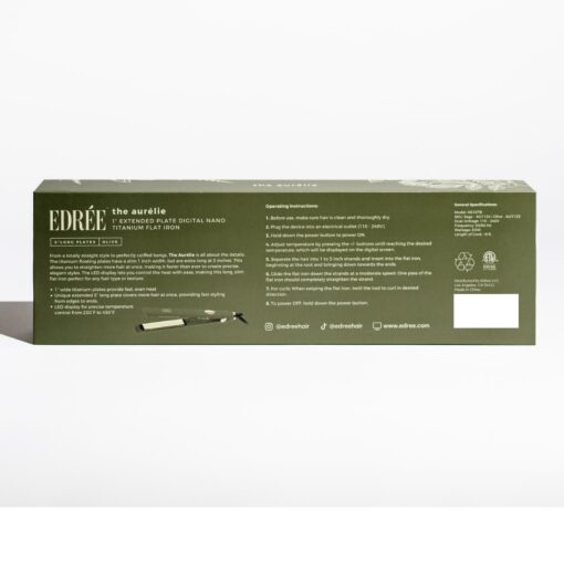 Edrée The Aurélie 5” Extra Long Hair Straightener Iron – Titanium Flat Iron Hair Straightener with LED Display, 330°F to 450°F Heat Control, 360 Swivel Cord, Dual Voltage (Olive) - Image 3