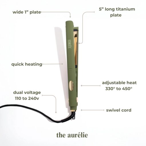 Edrée The Aurélie 5” Extra Long Hair Straightener Iron – Titanium Flat Iron Hair Straightener with LED Display, 330°F to 450°F Heat Control, 360 Swivel Cord, Dual Voltage (Olive) - Image 8