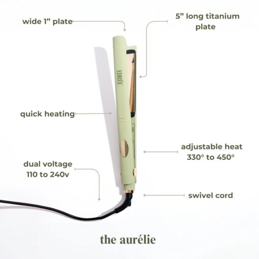 Edrée The Aurélie 5” Extra Long Hair Straightener Iron – Titanium Hair Straightening Iron with LED Display, 330°F to 450°F Heat Control, 360 Swivel Cord, Dual Voltage (Sage) - Image 9
