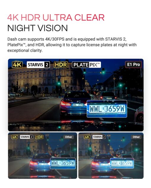 [Bundle-3 Items: Vantrue E1 Pro Dash Cam & Hardwire Kit & 256GB SD Card] 4K Mini Dashcam Front, STARVIS 2 IMX678 Night Vision HDR, - Image 7