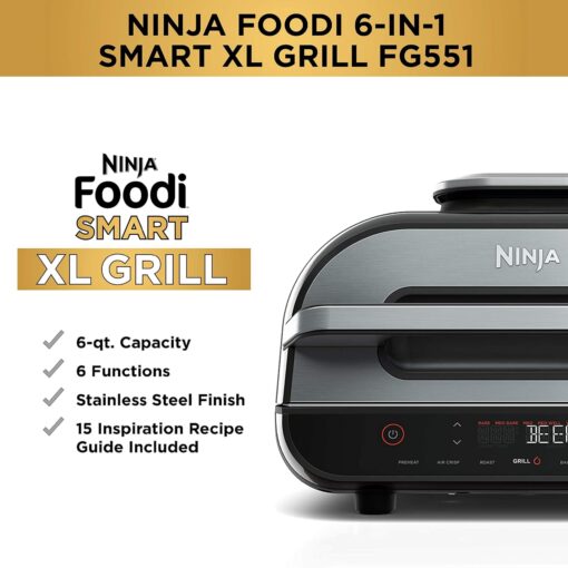 Ninja Indoor Grill, Foodi Smart XL 6-in-1 Indoor Grill with Air Fry, Roast, Bake, Broil & Dehydrate, Smart Thermometer, Black/Silver, FG551 - Image 16
