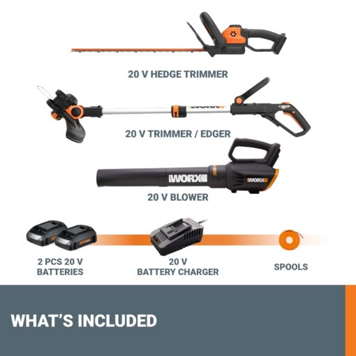 Worx 20V String Trimmer + Turbine Blower + Hedge Trimmer (Batteries & Charger Included) - Image 2