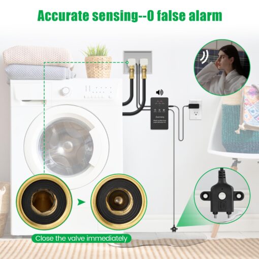 Zuomeng Washing Machine Water Leak Detector Kit with Dual Power Supply, Precise Sensor, Automatic Shut-Off Hot & Cold Valves 3/4" 90° , Alarm Sound and Alarm Light - Image 6