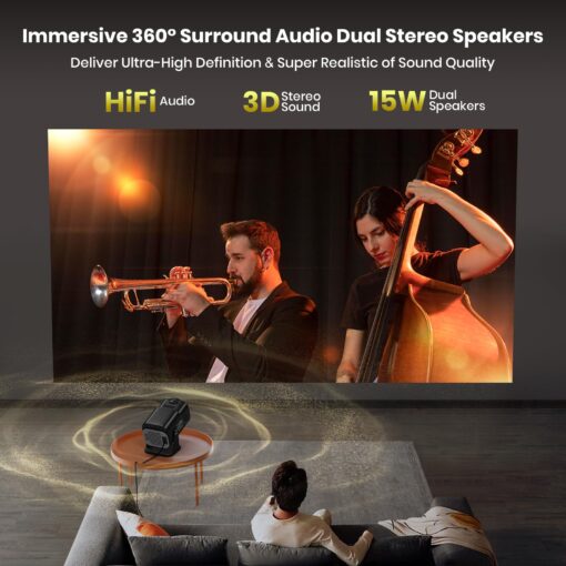 [NetfIix Official/Stereo Speakers] 4K Projector with Wifi and Bluetooth, 1080P Native Mini Projector Portable, One-Click Use Built-in NetfIix/YouTube/PrimeVideo/D+, Smart Home Outdoor Projector - Image 3