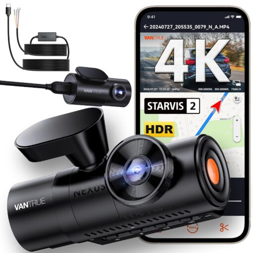 [ Bundle-2 Items: Vantrue N4 Pro 4K 3CH + Hardwire Kit ] True 4K Wi-Fi 3-Channel Dashcam, IMX678 Night Vision, Infrared Cabin Camera, 4K HDR, Voice Control, GPS Car Cam for Taxi Uber Drivers