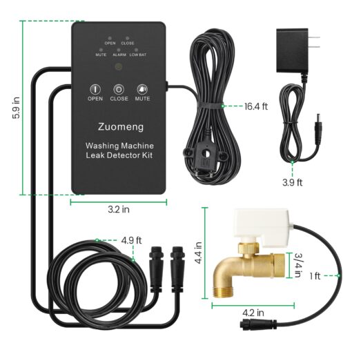 Zuomeng Washing Machine Water Leak Detector Kit with Dual Power Supply, Precise Sensor, Automatic Shut-Off Hot & Cold Valves 3/4" 90° , Alarm Sound and Alarm Light - Image 3