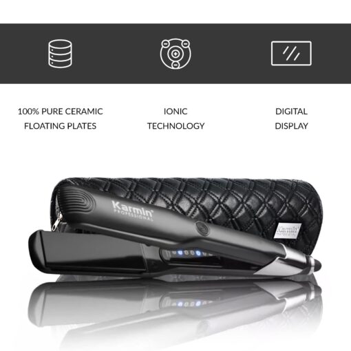 KARMIN Salon Series 1.5-inch Professional Ceramic Flat Iron Hair Straightener Ionic Hair Straightening Styling Iron, Straighten, Curl, Wave, Dual Voltage, Auto Shut Off, Carry Case/Heat Mat, Black - Image 6