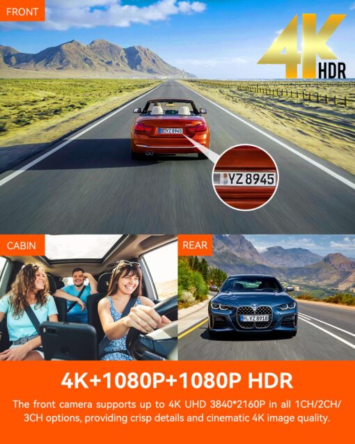 [ Bundle-2 Items: Vantrue N4 Pro 4K 3CH + Hardwire Kit ] True 4K Wi-Fi 3-Channel Dashcam, IMX678 Night Vision, Infrared Cabin Camera, 4K HDR, Voice Control, GPS Car Cam for Taxi Uber Drivers - Image 6