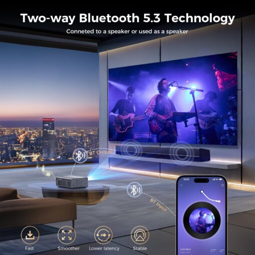 [Auto Focus/4K Support] Projector with WiFi 6 and Bluetooth 5.2, 850ANSI Native 1080P Outdoor Movie Projector, iSinbox Vertical Keystone Smart Projector 50% Zoom for iOS/Android/TV Stick - Image 4