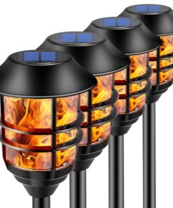ZOOHAR Solar Outdoor Lights,Extra-Tall Solar Torches with Flickering Flame 4-Pack Waterproof Garden Lights,Stainless Steel Pathway Lighting Garden Decor, Yard Decorations Outdoor Auto On/Off