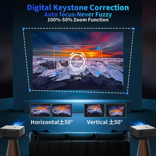 [Auto Focus]4K Projector.1100ANSI Outdoor Projector 4K with Wifi and bluetooth,Native 1080P Projector Auto 6D Keystone.50% Zoom.PPT.Smart Home Movie Projector 4K+ for Phone/PC/TV Stick/PS5 - Image 6