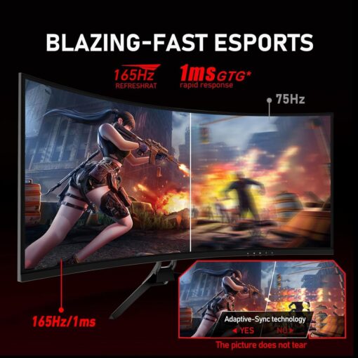 ZZA Curved Ultrawide Monitor 34 Inch,Gaming Monitor 3440 x 1440P R1500 up to165Hz(DP)/144HZ (HDMI),PC Monitors 1ms, FreeSync & G-Sync,HDR 10,122% sRGB,Computer Monitor VESA Mount Compatible - Image 6