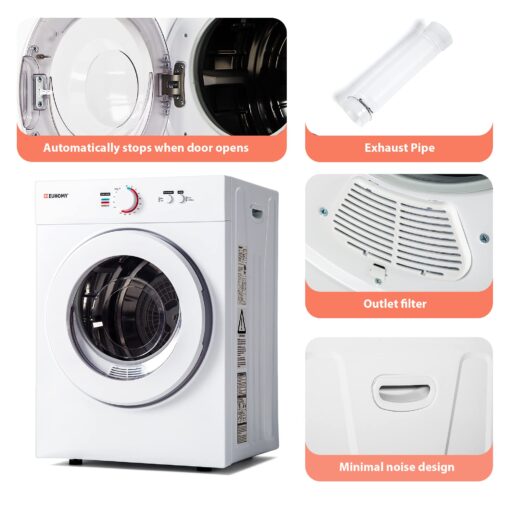 Euhomy Compact Dryer 1.8 cu. ft. Portable Clothes Dryers with Exhaust Duct with Stainless Steel Liner Four Function Small Dryer Machine, Suitable for Apartments, Dorm, RVs, White - Image 3