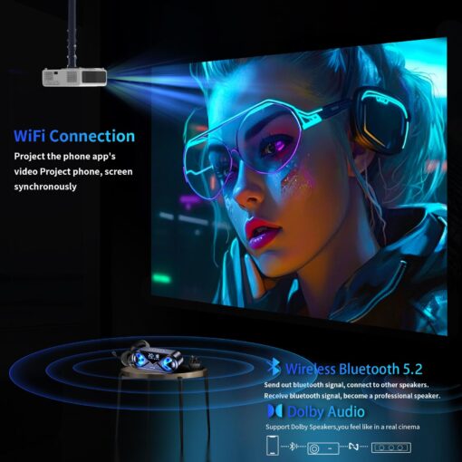 [Auto Focus & Auto Keystone] Smart 4K Outdoor Projector with WiFi and Bluetooth5.2,DIPIKPRJ 1300ANSI Movie 4K Projector,50%Zoom & 30W Speaker,Dust-Proof,Home Theater Projector 4K+for Phone/TV Stick/PC - Image 4