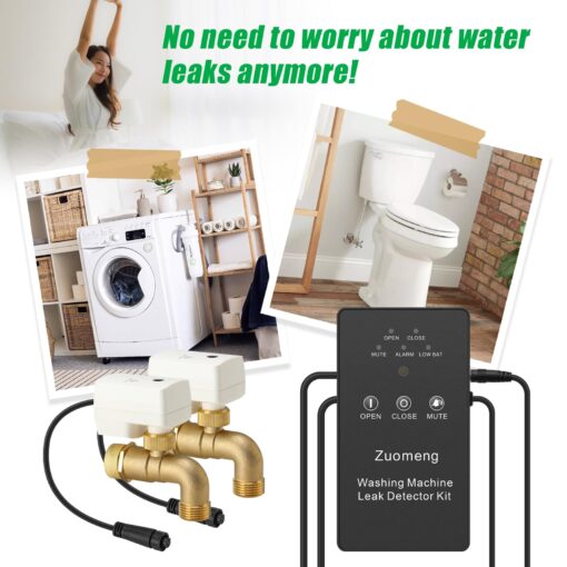 Zuomeng Washing Machine Water Leak Detector Kit with Dual Power Supply, Precise Sensor, Automatic Shut-Off Hot & Cold Valves 3/4" 90° , Alarm Sound and Alarm Light - Image 2