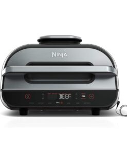 Ninja Indoor Grill, Foodi Smart XL 6-in-1 Indoor Grill with Air Fry, Roast, Bake, Broil & Dehydrate, Smart Thermometer, Black/Silver, FG551
