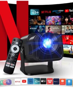 [NetfIix Official/Stereo Speakers] 4K Projector with Wifi and Bluetooth, 1080P Native Mini Projector Portable, One-Click Use Built-in NetfIix/YouTube/PrimeVideo/D+, Smart Home Outdoor Projector