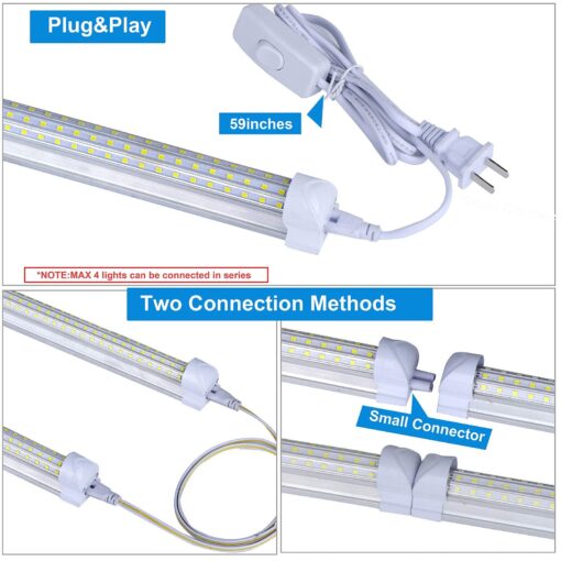 (6-Pack) 8ft LED Shop Light Fixture, 120W 19500LM 6000K, Cold White, U Shape, Clear Cover, High Output, Linkable, T8 Tube Lights for Garage With Plug - Image 4