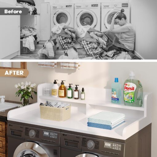Corbyles 2-Tier Washer Dryer Countertop with 2.75"H Edge Rails, 54" W x 27.55" D Laundry Countertop for Folding Clothes, Washer and Dryer Topper with Non-Slip Pad (White) - Image 4