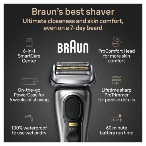 Braun Series 9 PRO+ Electric Shaver, Shaving Kit with 5 Pro Shave Elements and ProComfort Head, SmartCare Center - Image 6