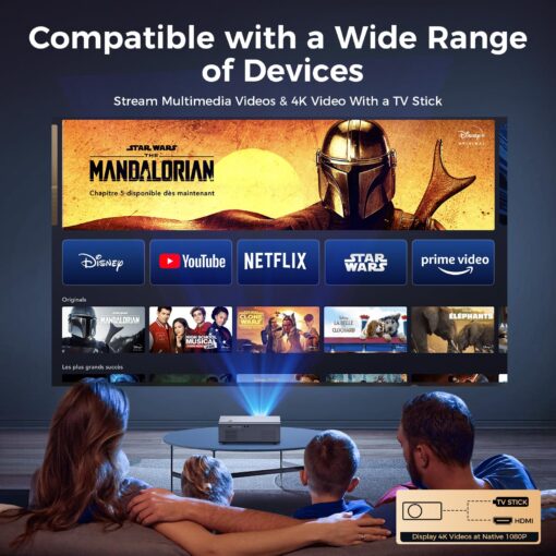 [Auto Focus/4K Support] Projector with WiFi 6 and Bluetooth 5.2, 850ANSI Native 1080P Outdoor Movie Projector, iSinbox Vertical Keystone Smart Projector 50% Zoom for iOS/Android/TV Stick - Image 3