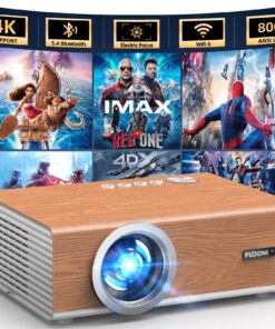 [Electric Focus/Auto Keystone] Projector with Wifi and Bluetooth, 800ANSI Native 1080P Portable Outdoor Movie Projector, Smart Home Proyector 4K Support for HDMI/USB/iOS/Android/Phone/PC, Retro Design