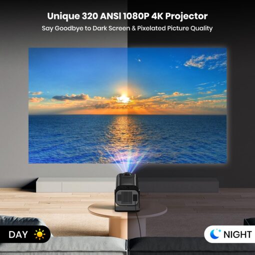 [NetfIix Official/Stereo Speakers] 4K Projector with Wifi and Bluetooth, 1080P Native Mini Projector Portable, One-Click Use Built-in NetfIix/YouTube/PrimeVideo/D+, Smart Home Outdoor Projector - Image 4