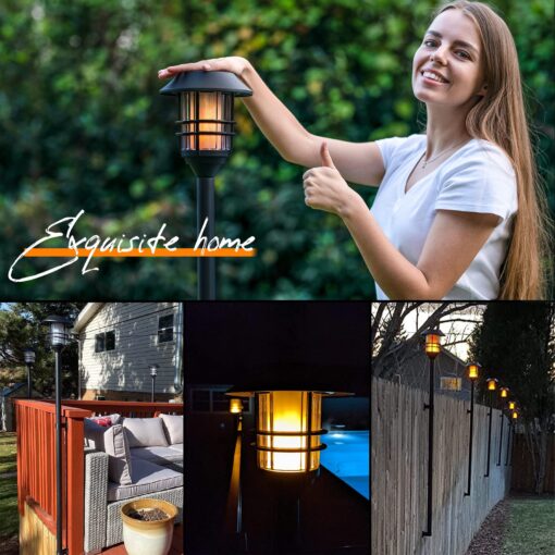 ZOOHAR Solar Outdoor Lights,Extra-Tall Solar Torches with Flickering Flame 4-Pack Waterproof Garden Lights,Stainless Steel Pathway Lighting Garden Decor, Yard Decorations Outdoor Auto On/Off - Image 2