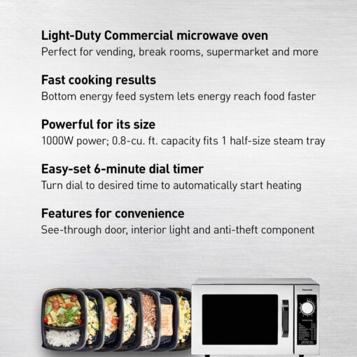 Panasonic NE-1025F Compact Light-Duty Countertop Commercial Microwave Oven with 6-Minute Electronic Dial Control Timer, Bottom Energy Feed, 1000W, 0.8 Cu. Ft. Capacity Silver - Image 7