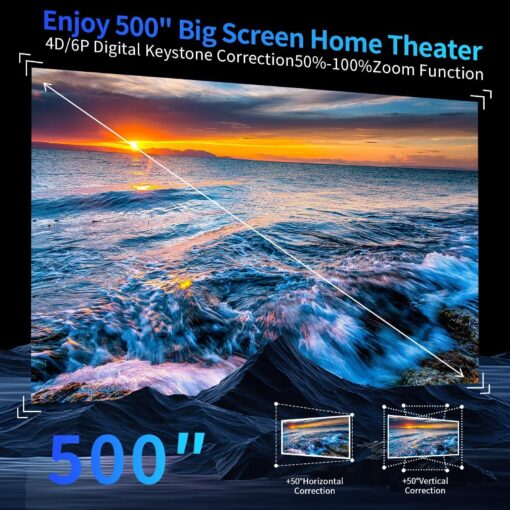 [Auto Focus & Auto Keystone] Smart 4K Outdoor Projector with WiFi and Bluetooth5.2,DIPIKPRJ 1300ANSI Movie 4K Projector,50%Zoom & 30W Speaker,Dust-Proof,Home Theater Projector 4K+for Phone/TV Stick/PC - Image 3