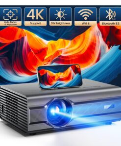 [Auto Focus/4K Support] Projector with WiFi 6 and Bluetooth 5.2, 850ANSI Native 1080P Outdoor Movie Projector, iSinbox Vertical Keystone Smart Projector 50% Zoom for iOS/Android/TV Stick