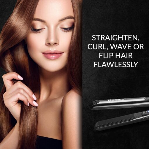 KARMIN Salon Series 1.5-inch Professional Ceramic Flat Iron Hair Straightener Ionic Hair Straightening Styling Iron, Straighten, Curl, Wave, Dual Voltage, Auto Shut Off, Carry Case/Heat Mat, Black - Image 5