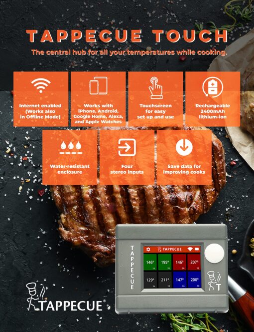Tappecue Touch Wi-Fi Meat Thermometer with 1 x Dual Sensor Probe and 1 x AirProbe for Cooking, Internet Enabled Cloud Storage & Alarm, Works with Android & iOS Apps - Image 3
