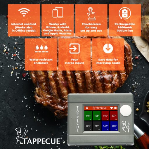 WiFi BBQ Thermometer iPhone, iOS and Android APP Smart Touchscreen Display 4 Single Sensor Probes + 2 Dual Sensor Probes That Read Meat and Ambient in 1 Probe - Image 4