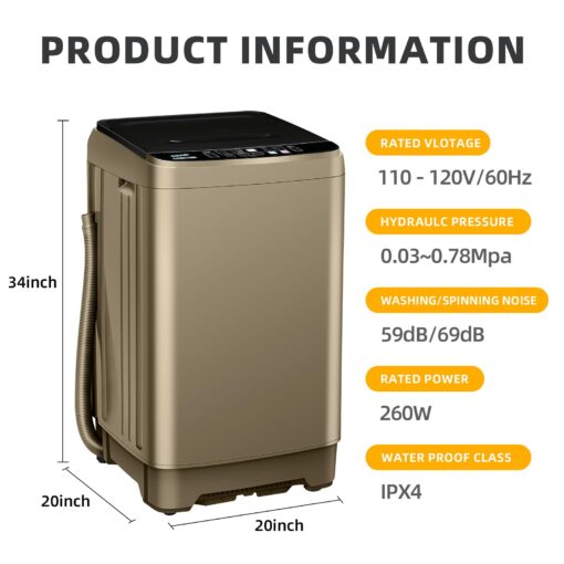 Zyerch Portable Washing Machine 17.7lbs Full-Automatic Compact Washer Machine for Apartment, 10 Wash Program Small Portable Washer for Dorm, Apartment, RV, Home, Gold - Image 2